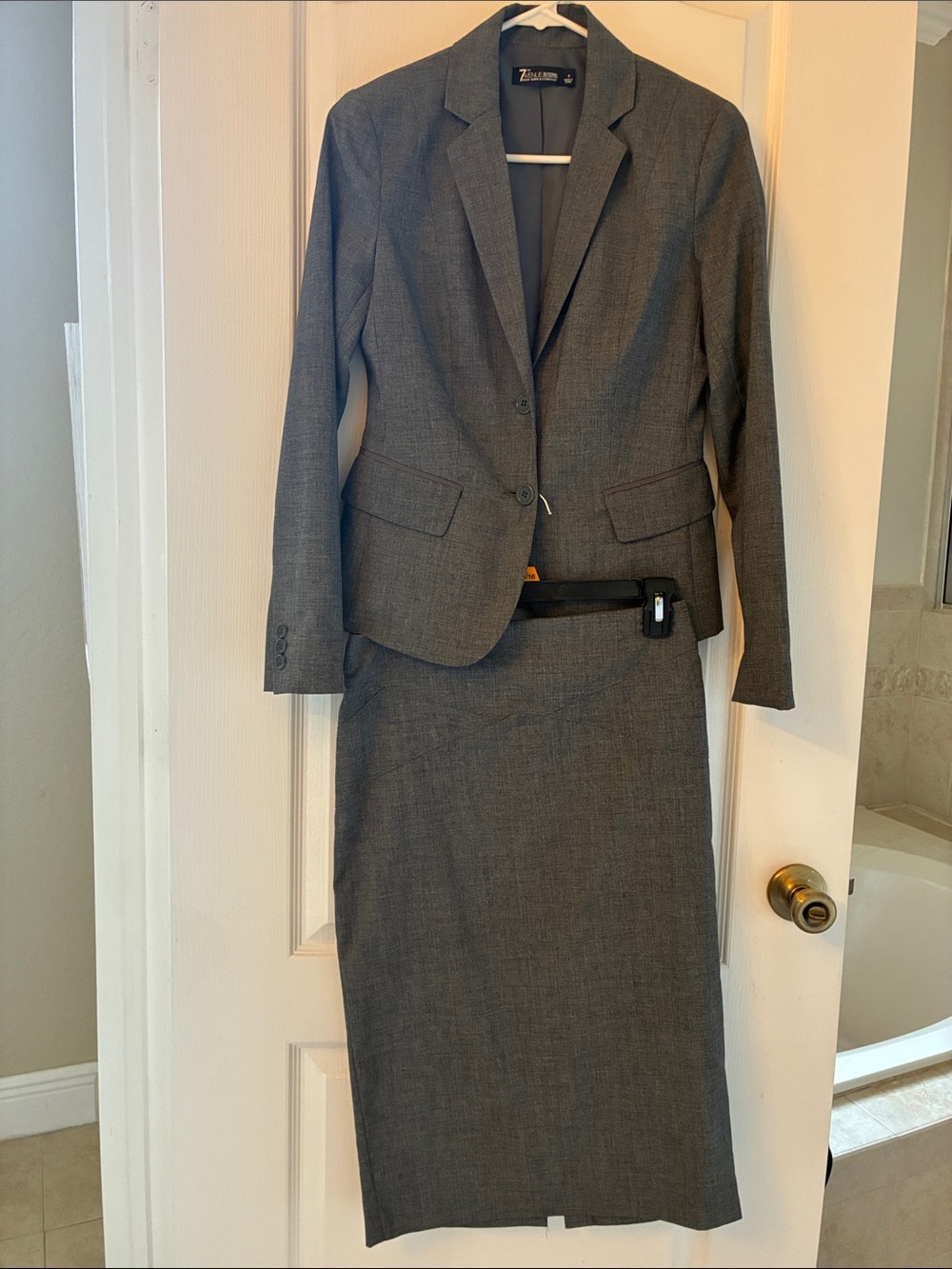 New York and Company Gray Women's Two-Piece Suit Jacket & Skirt